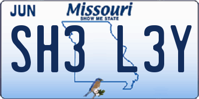 MO license plate SH3L3Y