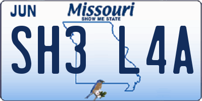 MO license plate SH3L4A