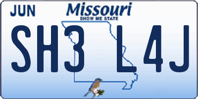 MO license plate SH3L4J
