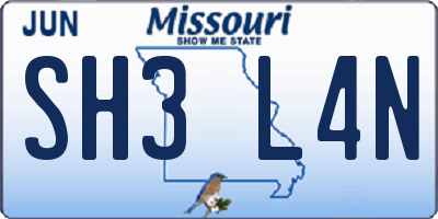 MO license plate SH3L4N