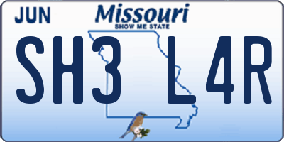 MO license plate SH3L4R