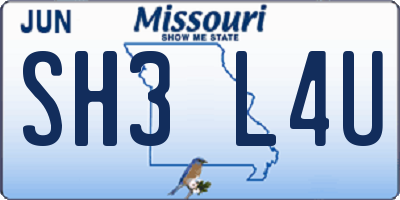 MO license plate SH3L4U