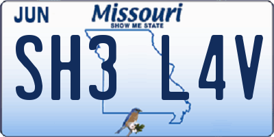 MO license plate SH3L4V
