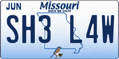 MO license plate SH3L4W