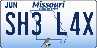 MO license plate SH3L4X