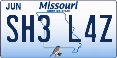 MO license plate SH3L4Z