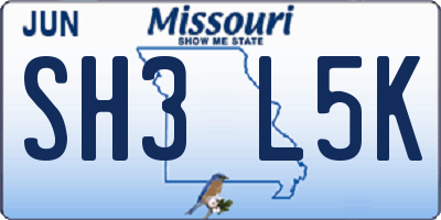 MO license plate SH3L5K
