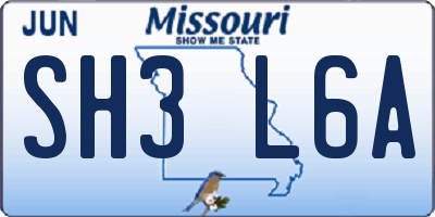 MO license plate SH3L6A