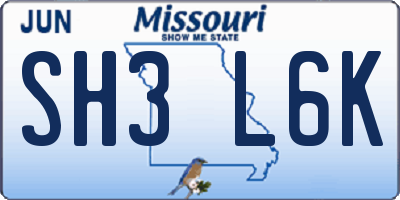 MO license plate SH3L6K