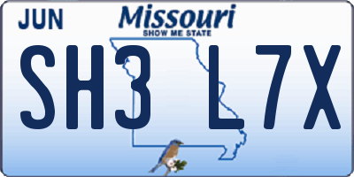 MO license plate SH3L7X