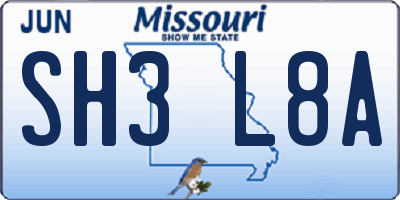 MO license plate SH3L8A