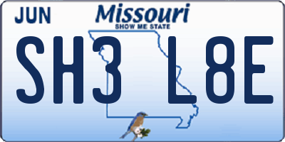 MO license plate SH3L8E