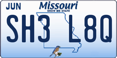 MO license plate SH3L8Q