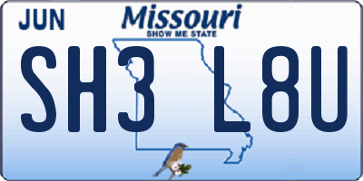 MO license plate SH3L8U