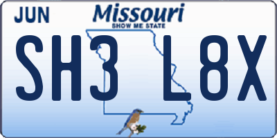 MO license plate SH3L8X