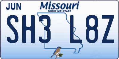 MO license plate SH3L8Z