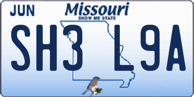 MO license plate SH3L9A