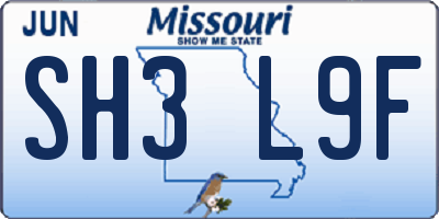 MO license plate SH3L9F