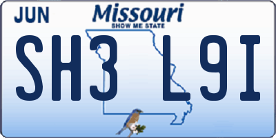 MO license plate SH3L9I
