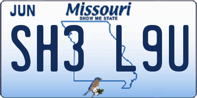 MO license plate SH3L9U