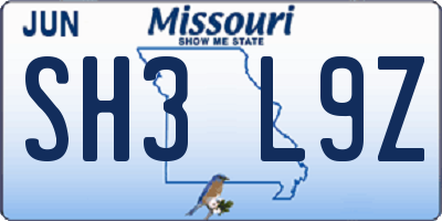 MO license plate SH3L9Z