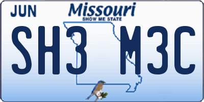 MO license plate SH3M3C