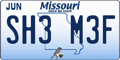MO license plate SH3M3F