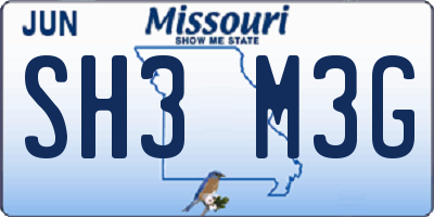 MO license plate SH3M3G