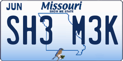 MO license plate SH3M3K