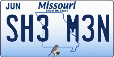 MO license plate SH3M3N