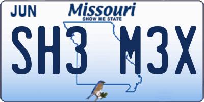 MO license plate SH3M3X