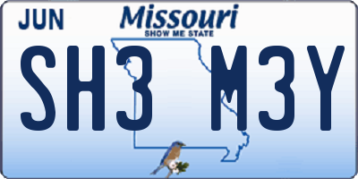 MO license plate SH3M3Y