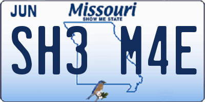 MO license plate SH3M4E