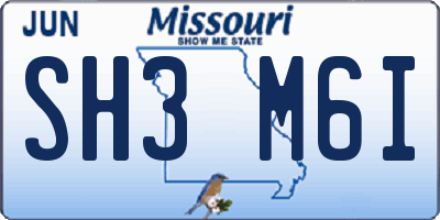 MO license plate SH3M6I