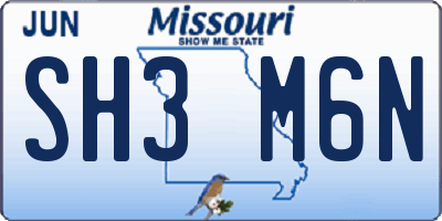 MO license plate SH3M6N