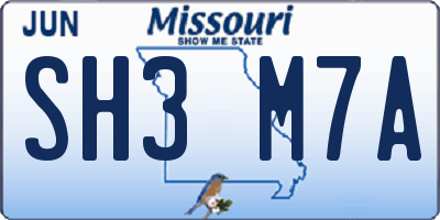MO license plate SH3M7A