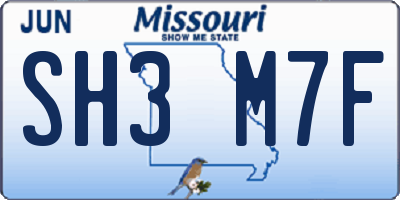 MO license plate SH3M7F