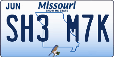 MO license plate SH3M7K