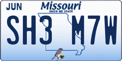 MO license plate SH3M7W