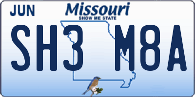 MO license plate SH3M8A