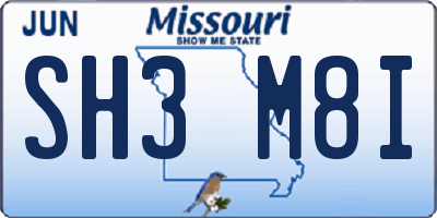 MO license plate SH3M8I