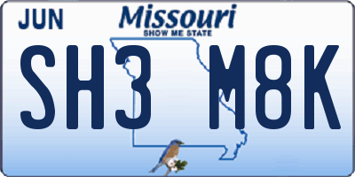 MO license plate SH3M8K