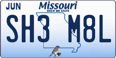 MO license plate SH3M8L