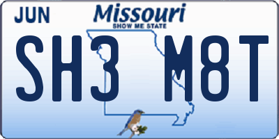 MO license plate SH3M8T