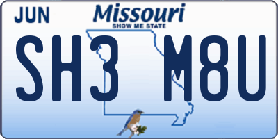 MO license plate SH3M8U