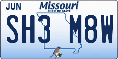 MO license plate SH3M8W