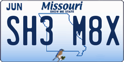 MO license plate SH3M8X