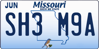 MO license plate SH3M9A