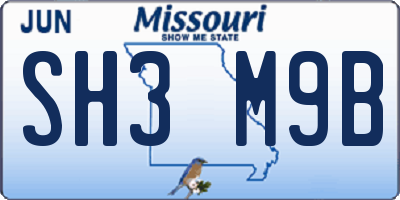 MO license plate SH3M9B
