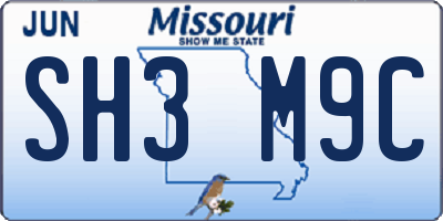 MO license plate SH3M9C